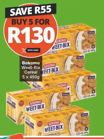 Checkers Bokomo Weet-Bix Cereal 5x450g offer