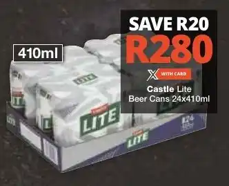 Checkers Castle Lite Beer Cans 24x410ml offer