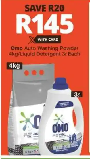 Checkers Omo Auto Washing Powder 4kg/Liquid Detergent 3L Each offer