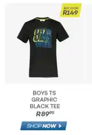 Totalsports Boys TS Graphic Black Tee-For 2 offer