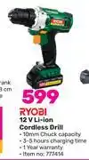 Game Ryobi 12 v li-ion cordless drill offer