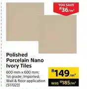 Builders Warehouse Polished porcelain nano ivory tiles 517023-per sqm offer