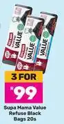 Game Supa mama value refuse black bags-for 3 x 20s offer