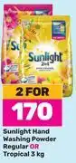 Game Sunlight hand washing powder regular or tropical-for 2 x 3kg offer