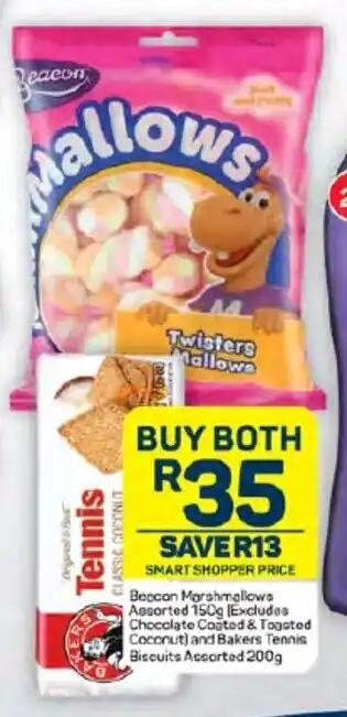 Pick n Pay Beacon Marshmallows Assorted 150g and Bakers Tennis Biscuits Assorted 200g offer