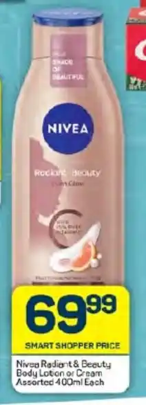 Pick n Pay Nivea Radiant & Beauty Body Lotion or Cream Assorted 400ml Each offer