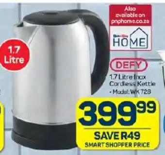 Pick n Pay DEFY 1.7 Litre Inox Cordless Kettle offer
