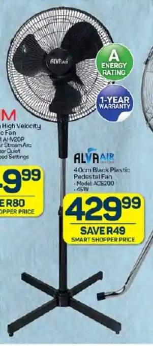Pick n Pay ALVA AIR 40cm Black Plastic Pedestal Fan offer