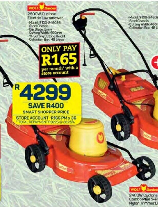 WOLF Garden 2600W Cyclone Electric Lawnmower offer at Pick n Pay