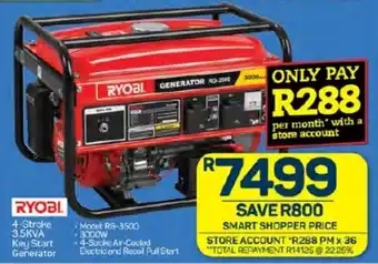 Pick n Pay RYOBI 4-Stroke 3.5KVA Key Start Generator offer
