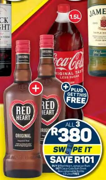 Pick n Pay BUY 2 Red Heart Jamaican Rum GET Coca-Cola Soft Drink Non-returnable Bottle 1.5 Litre FREE offer