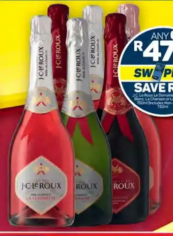 Pick n Pay J.C. Le Roux Le Domaine, Sauvignon Blanc Le Chanson or Le Fleurette 750ml (Includes Non-alcoholic) 750ml offer
