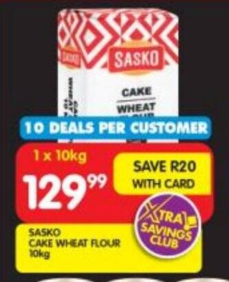Shoprite SASKO CAKE WHEAT FLOUR 10kg offer