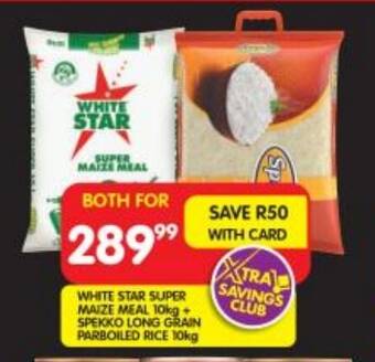 Shoprite WHITE STAR SUPER MAIZE MEAL 10kg + SPEKKO LONG GRAIN PARBOILED RICE 10kg offer