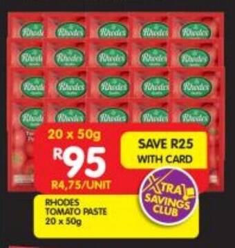 Shoprite RHODES TOMATO PASTE 20x50g offer