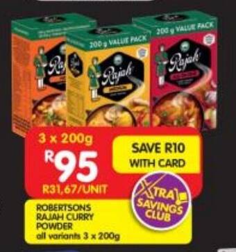 Shoprite ROBERTSONS RAJAH CURRY POWDER all variants 3 x 200g offer