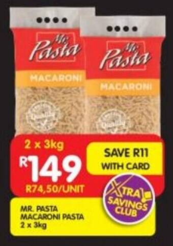 Shoprite MR. PASTA MACARONI PASTA 2 x 3kg offer