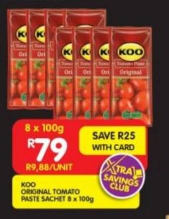Shoprite KOO ORIGINAL TOMATO PASTE SACHET 8 x 100g offer