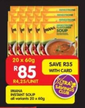 Shoprite IMANA INSTANT SOUP all variants 20 x 60g offer