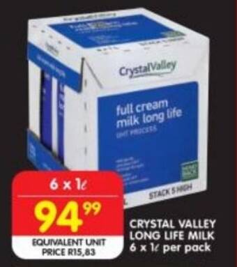 Shoprite CRYSTAL VALLEY LONG LIFE MILK 6 x 1L per pack offer