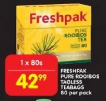 Shoprite FRESHPAK PURE ROOIBOS TAGLESS TEABAGS 80 per pack offer