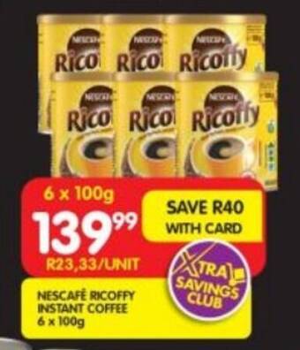 Shoprite NESCAFE RICOFFY INSTANT COFFEE 6 x 100g offer