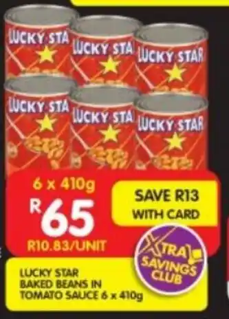 Shoprite LUCKY STAR BAKED BEANS IN TOMATO SAUCE 6 x 410g offer
