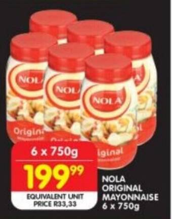 Shoprite NOLA ORIGINAL MAYONNAISE 6 x 750g offer