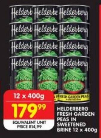 Shoprite HELDERBERG FRESH GARDEN PEAS IN SWEETENED BRINE 12 x 400g offer