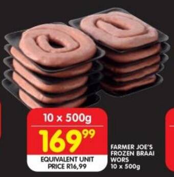 Shoprite FARMER JOE'S FROZEN BRAAI WORS 10 x 500g offer