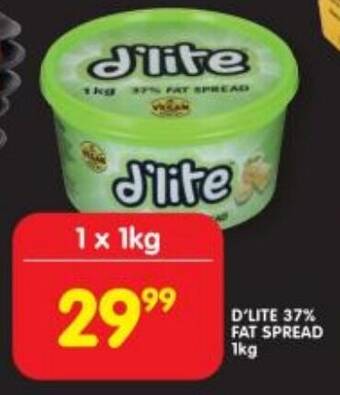 Shoprite D'LITE 37% FAT SPREAD 1kg offer
