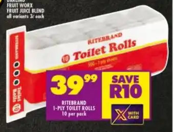 Shoprite RITEBRAND 1-PLY TOILET ROLLS 10 per pack offer