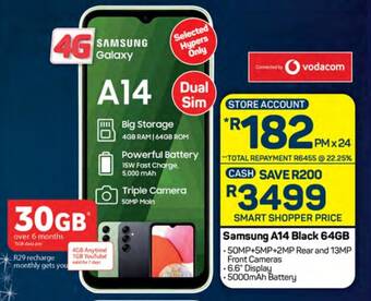 Pick n Pay Samsung A14 Black 64GB offer