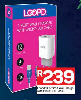 Pick n Pay Loopd 1 Port 2.1A Wall Charger with Micro USB Cable offer