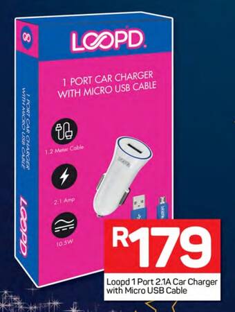 Pick n Pay Loopd 1 Port 2.1A Car Charger with Micro USB Cable offer