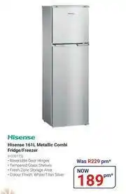 Teljoy Hisense 161L Metallic Combi Fridge/Freezer H220TTS offer