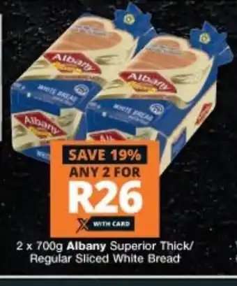 Checkers Albany Superior Thick/Regular Sliced White Bread 2x700g offer