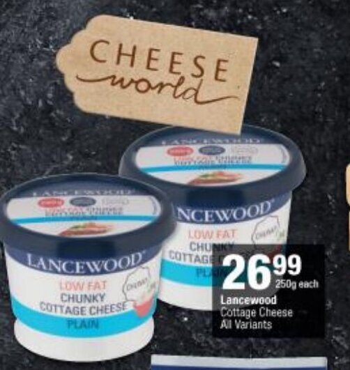 Lancewood Cottage Cheese 250g offer at Checkers