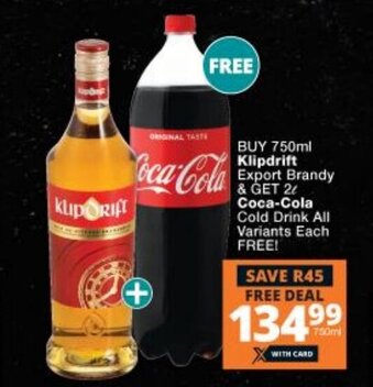 Checkers Klipdrift Export Brandy 750ml offer