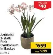 Builders Warehouse Artificial 3 stalk pink cymbidium in basket offer