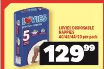 Usave Lovies Disposable Nappies 40/42/44/50 per pack offer