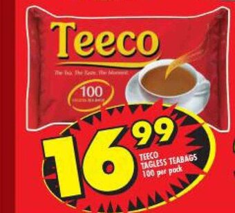Shoprite Teeco Tagless Teabags 100 per pack offer