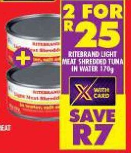 Shoprite Ritebrand Light Meat Shredded Tuna in Water 170g offer