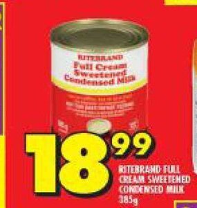 Shoprite Ritebrand Full Cream Sweetened Condensed Milk 385g offer