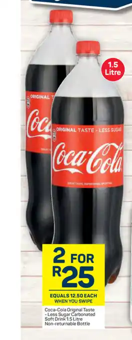 Pick n Pay Coca-Cola Original Taste - Less Sugar Carbonated Soft Drink 1.5 Litre Non Returnable Bottles offer