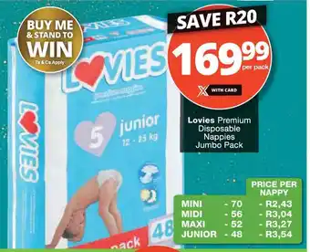 Checkers Lovies Premium Disposable Nappies Jumbo Pack offer