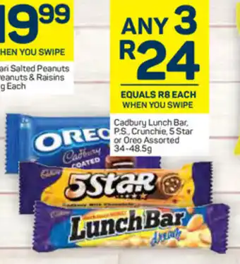 Pick n Pay Cadbury Lunch Bar, P.S Crunchie 5 Star or Oreo Assorted 34-48.5g offer
