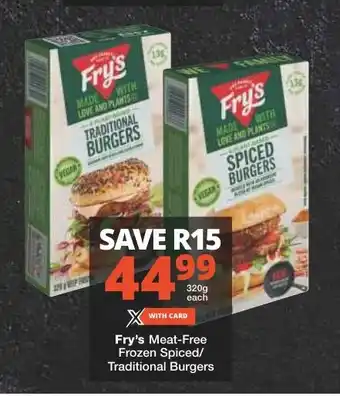Checkers Fry's Meat-Free Frozen Spiced/ Traditional Burgers offer