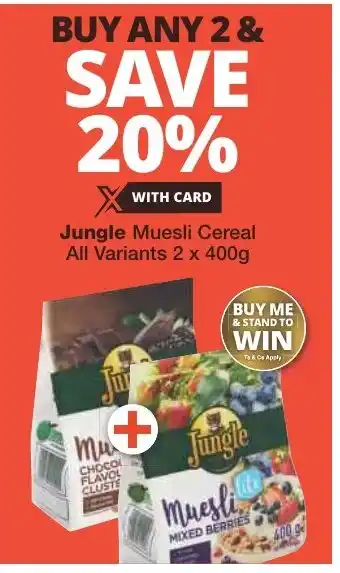 Checkers Jungle Muesli Cereal All Variants 2 x 400g offer