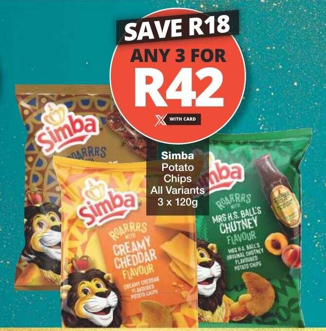 Simba Potato Chips All Variants 3x120g offer at Checkers
